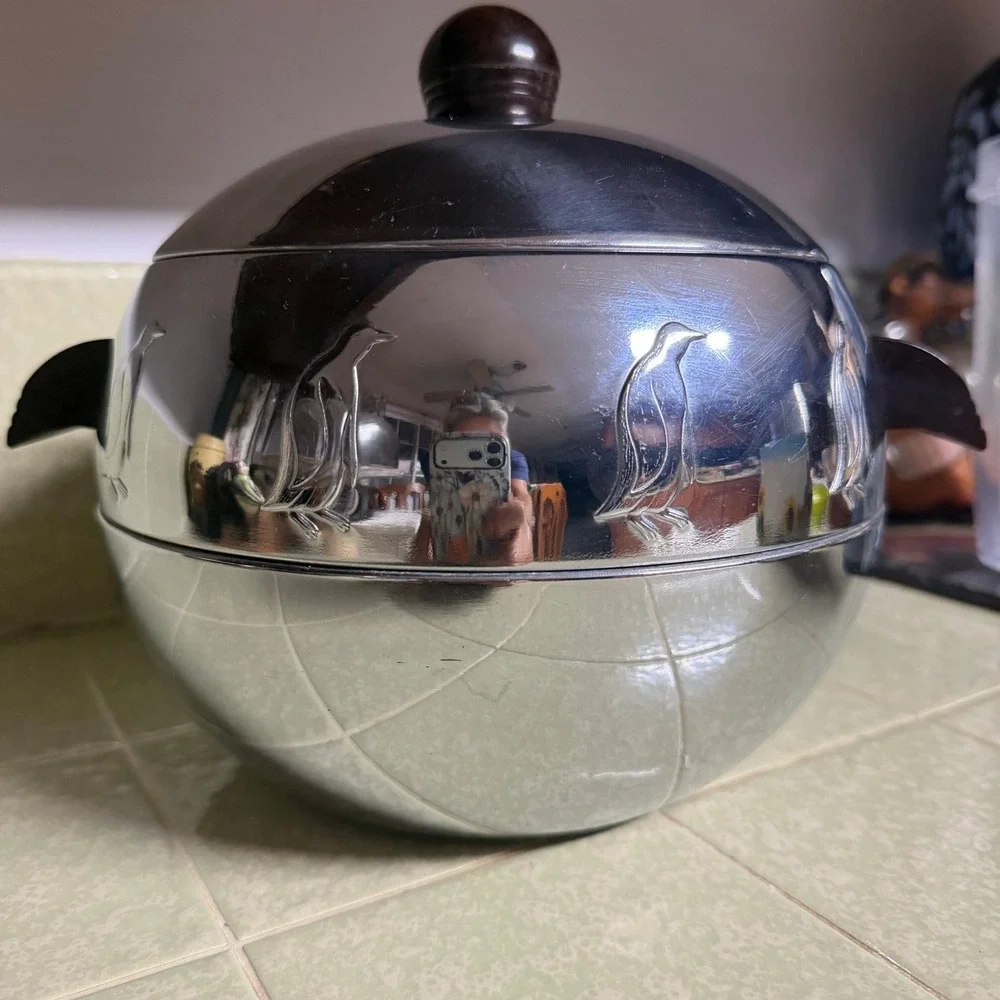 Vintage West Bend Penguin Hot & Cold Server Aluminum Ice Bucket Bakelite Handles